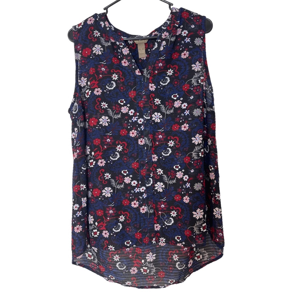 Bit & Bridle Multi Color Size Large V-Neck Sheer Sleeveless Hi-Lo Hem Blouse